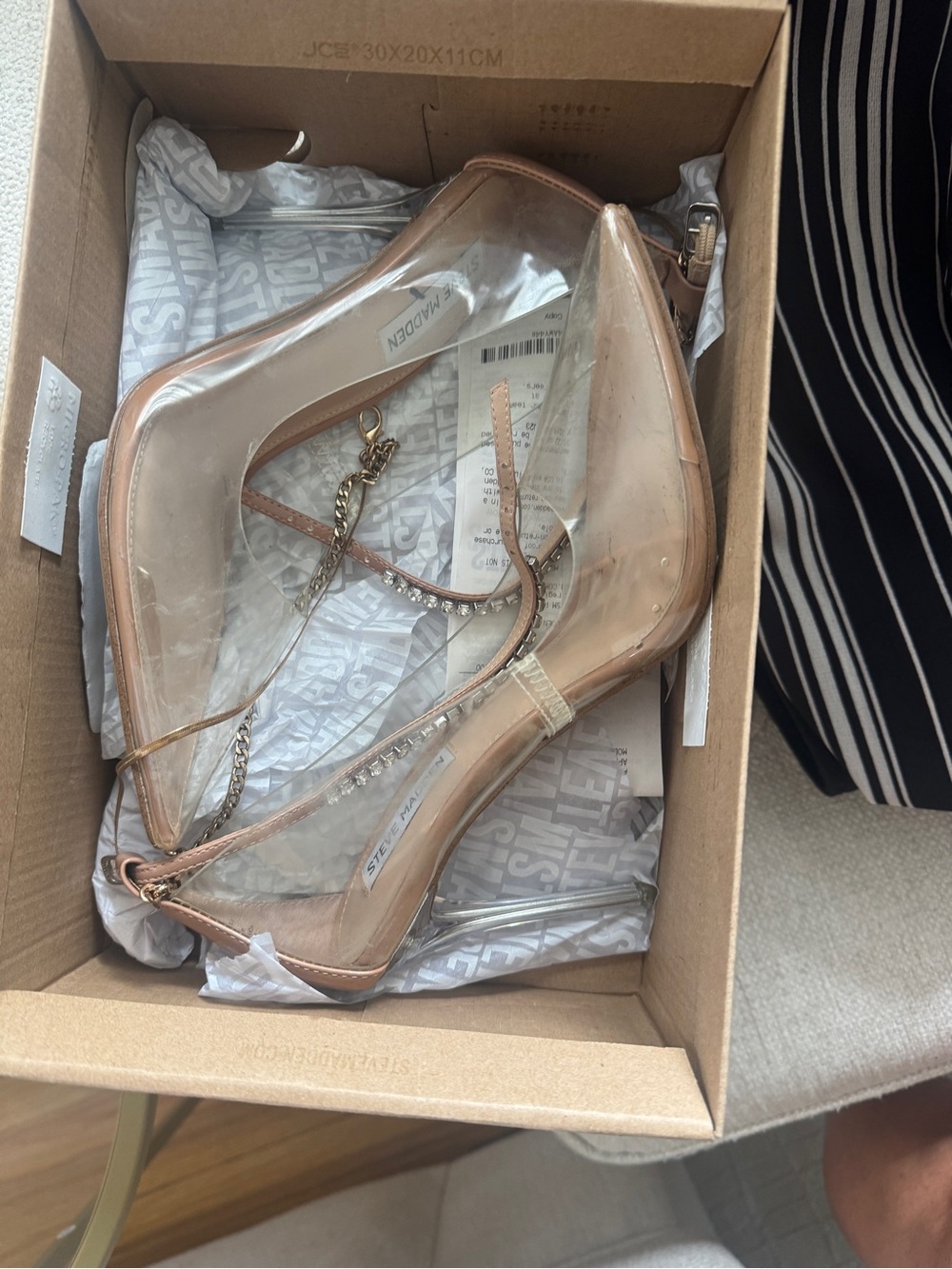 Steve Madden Clear Pointed Toe Ankle Strap Pumps in Nude
